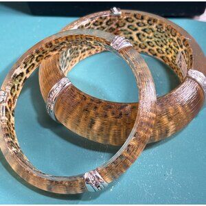 Brighton Leopard Print Resin Bangle Set With Silver Crystal Accents
